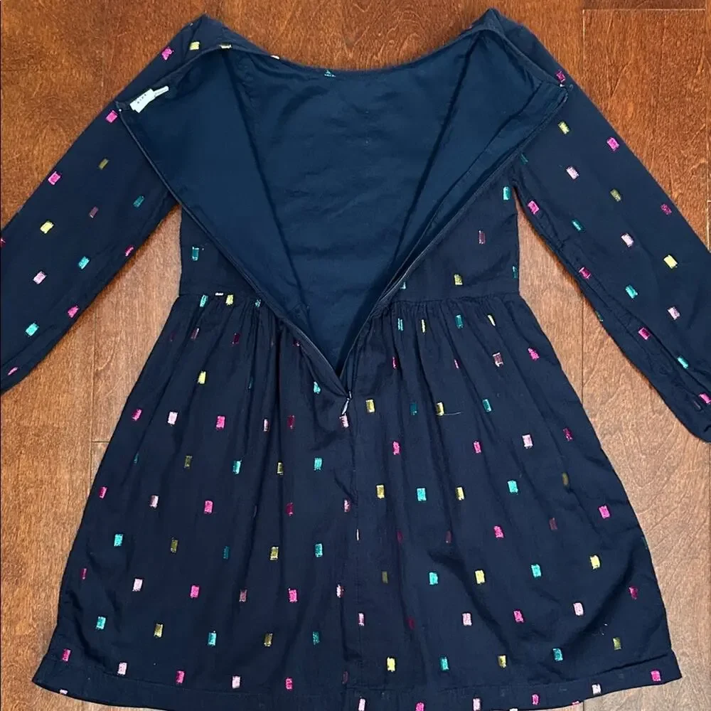 GAP Kid’s Navy Long Sleeve Dress with Colorful Metallic Accents, Size Medium